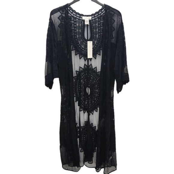 Rachel Zoe Kimono Cover Up Duster Black Lace One Size Fits Most Bohemian Boho - Picture 2 of 14